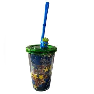 Disney Pixar Toy Story Double Wall  Clear Liquid Glitter with Straw Tumbler